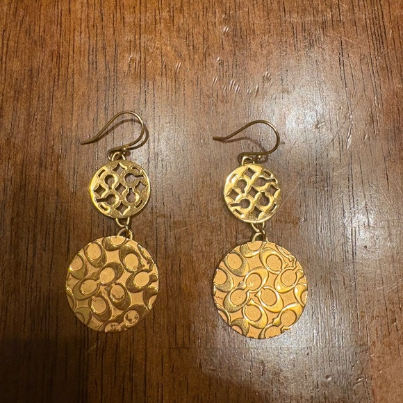 Coach Gold Dangle Logo Earrings - Picture 3 of 3